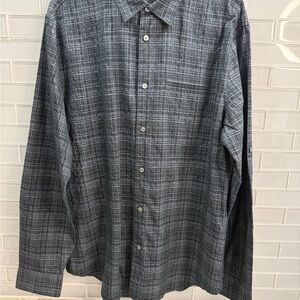 John Varvatos Men’s Plaid Button Down Shirt Gray White Size Large